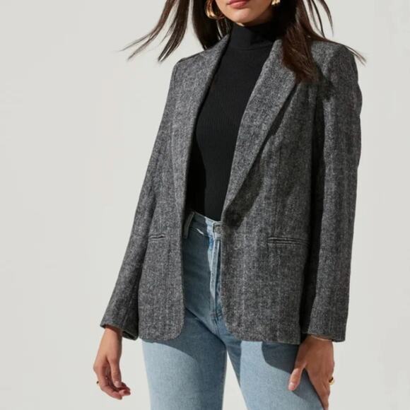 ASTR The Label Harlow Herringbone Wool Blend Blazer One Button Size S - Picture 1 of 12